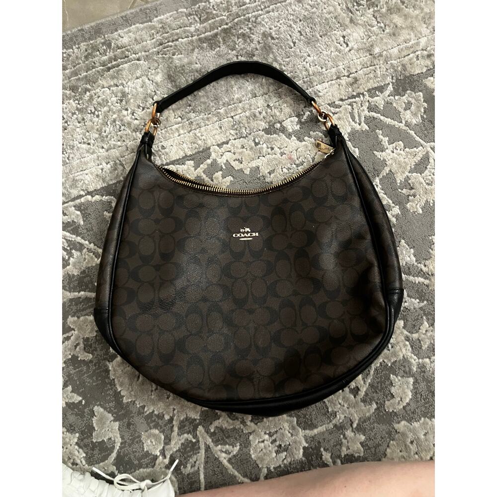 Coach Brown and Black Signature Hobo Shoulder Bag